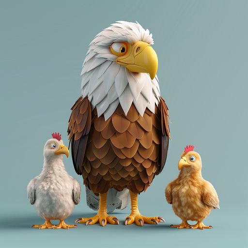 un aigle entre deux poules